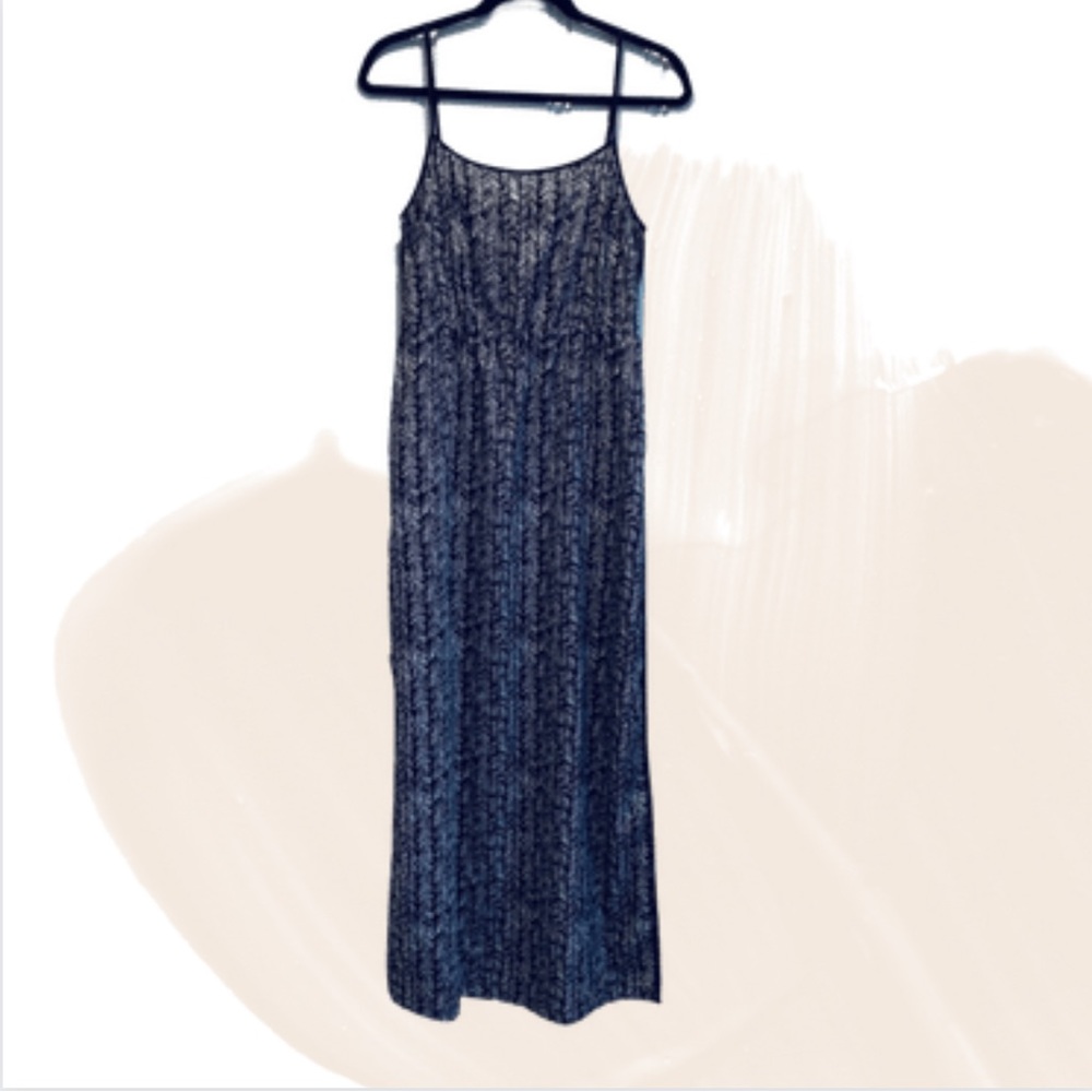 LOFT Navy Ribbed Maxi Slip Dress